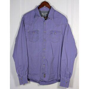 Wrangler Pearl Snap Gaucho Western Shirt Mens XL Purple Long Sleeve Woven Retro